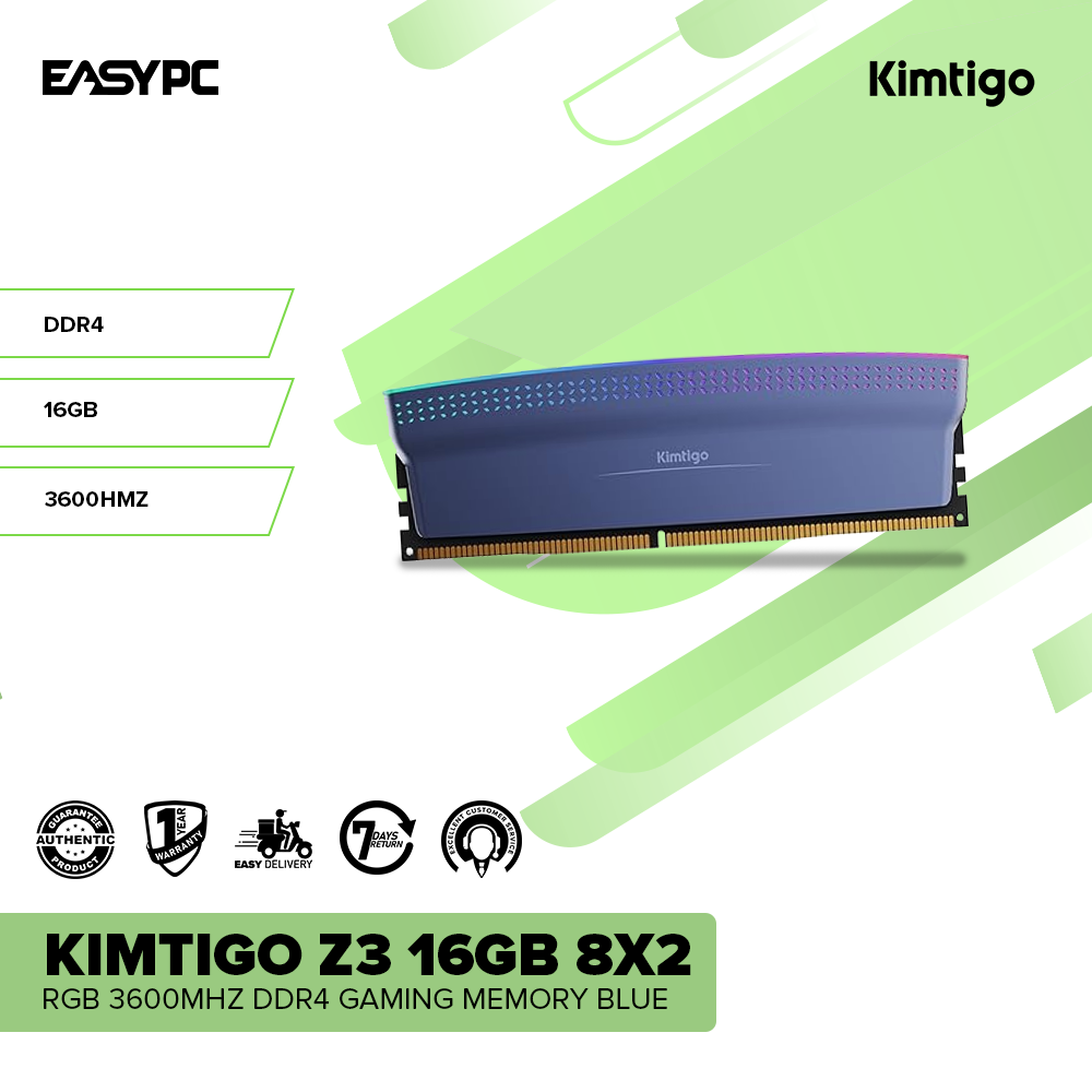 Kimtigo Z3 16GB 8x2 RGB 3600Mhz DDR4 Gaming Memory Blue – EasyPC