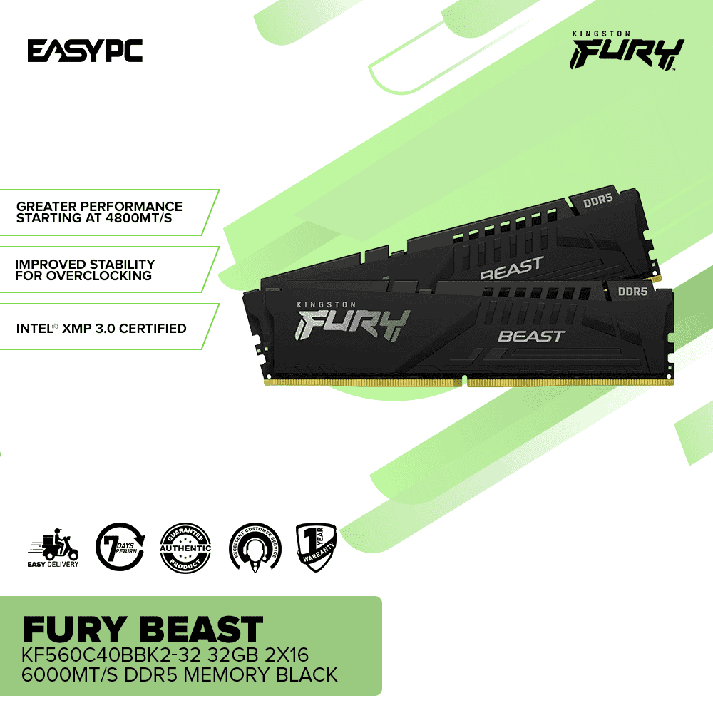 Kingston Fury Beast KF560C40BBK2-32 32GB 2x16 6000MT/s DDR5 – EasyPC