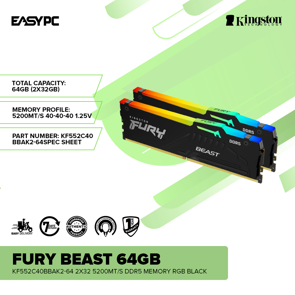 Kingston Fury Beast 64gb KF552C40BBAK2-64 2x32 5200MT/s Ddr5