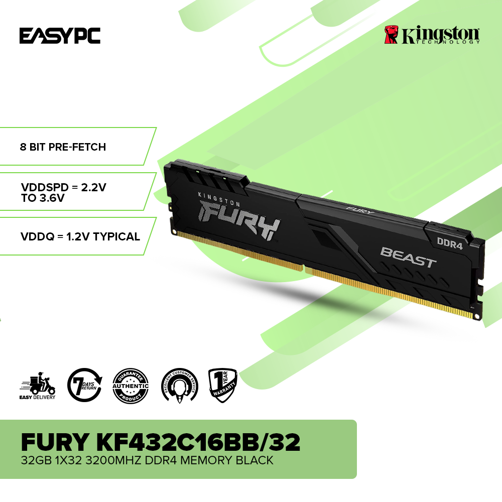 Kingston Fury Beast KF432C16BB/32 32gb 1x32 3200Mhz Ddr4 Memory Black ...