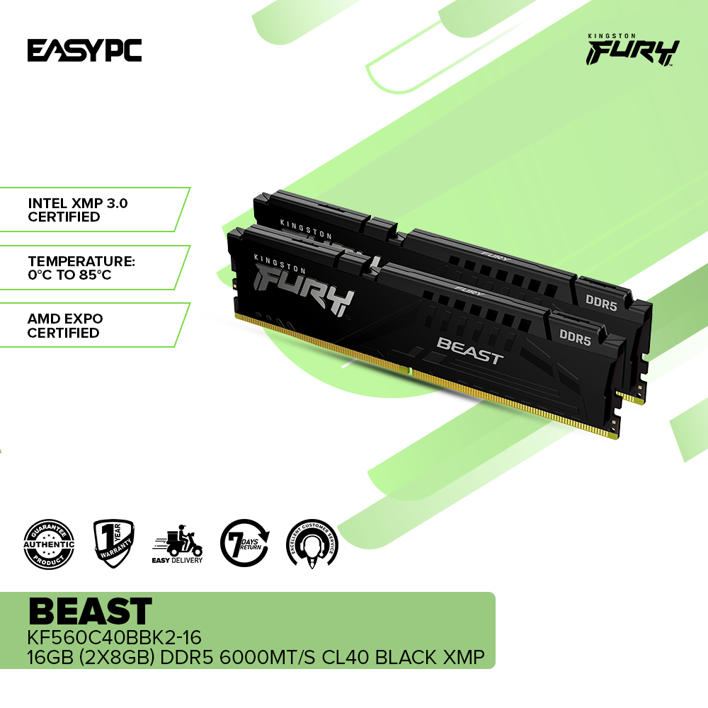 Kingston Fury Beast 16GB 2x8 DDR5 6000MHz RAM – EasyPC