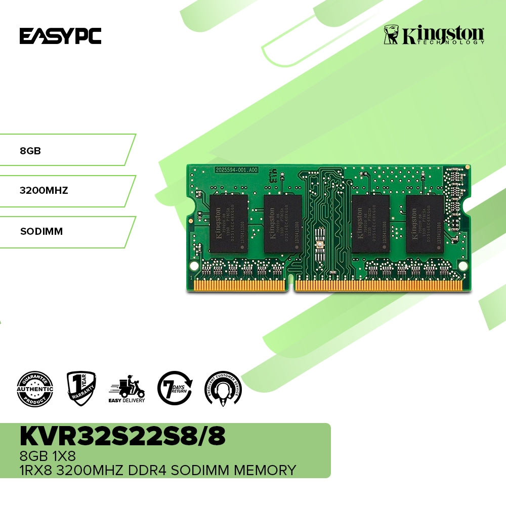 Kingston KVR32S22S8/8 8gb 1x8 1Rx8 3200mhz Ddr4 Sodimm Memory