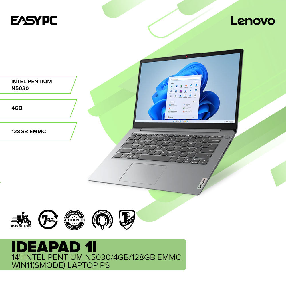 Lenovo IdeaPad 1i 14 Intel Pentium N5030/4GB/128GB EMMC/Win11(Smode) Laptop  PS