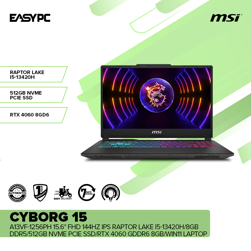 MSI Cyborg 15 A13VF-1256PH 15.6 FHD IPS i5-13420H/8GB DDR5/512GB NVMe SSD/RTX4060 GDDR6/Win11 Laptop