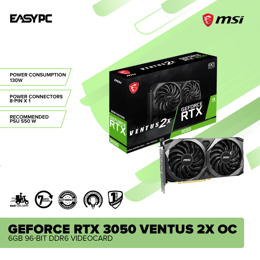 MSI GEFORCE RTX 3050 VENTUS 2X OC 6GB 96-bit DDR6 Graphics – EasyPC