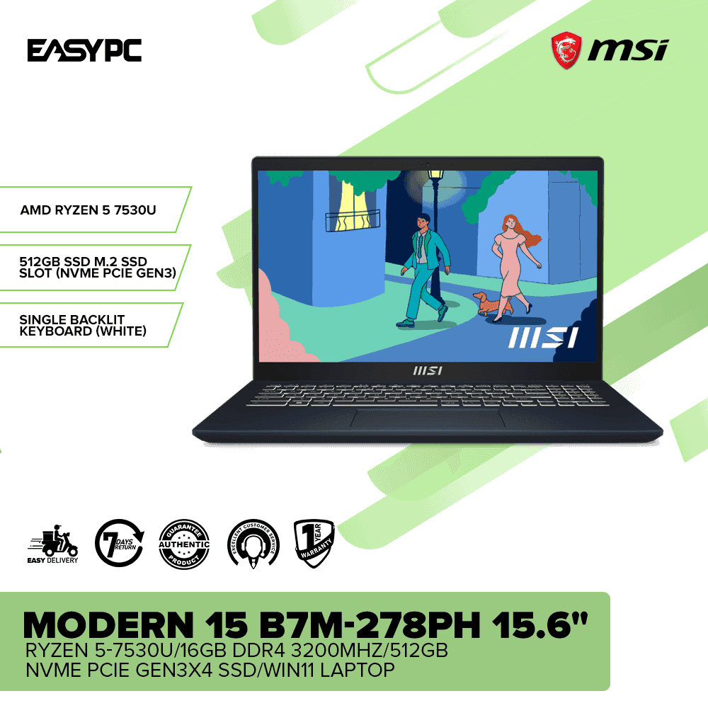 MSI Modern 15 B7M-278PH 15.6" R5-7530U/16GB DDR4 3200MHz/512GB NVMe PC ...