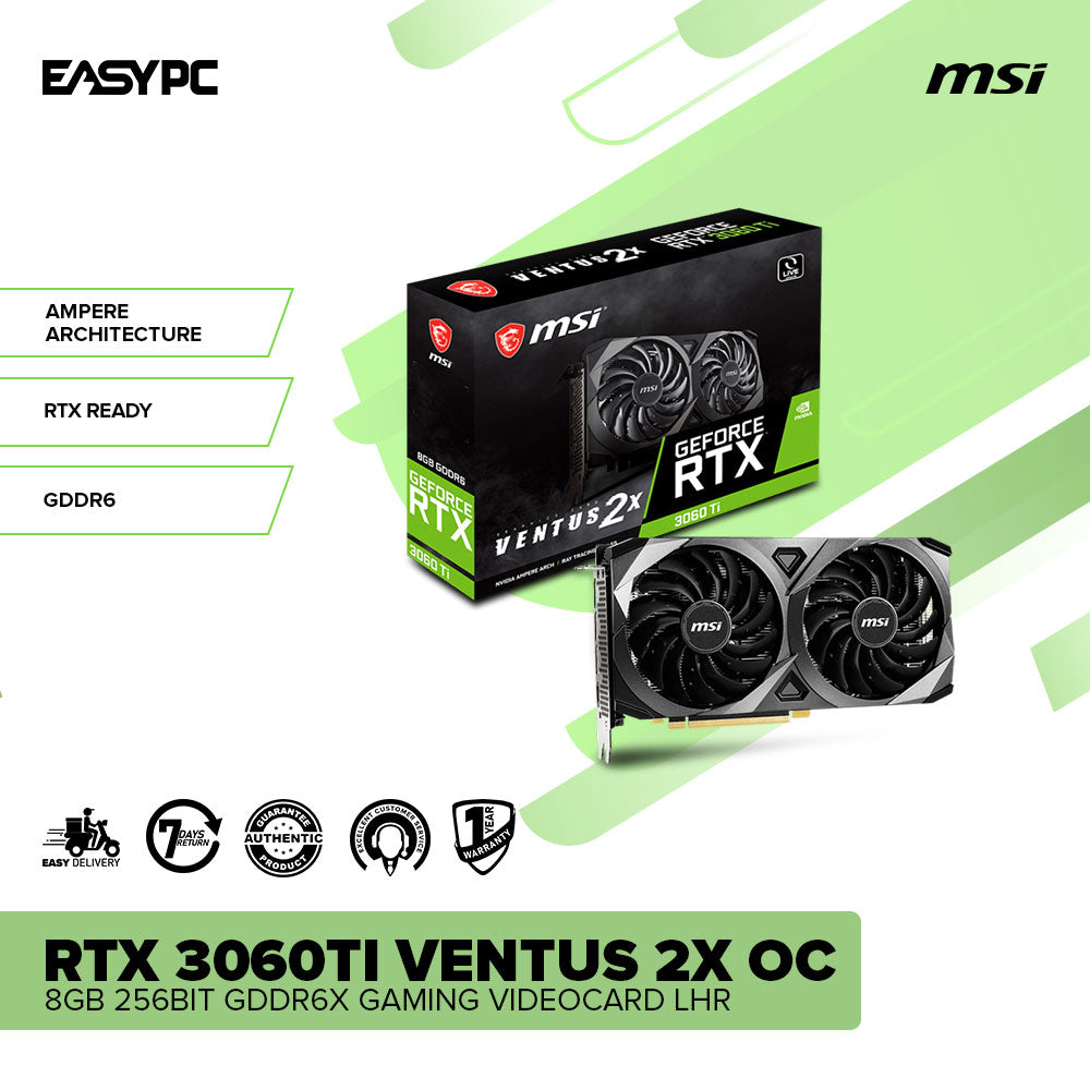 MSI NVIDIA® GeForce RTX™ 3060Ti Ventus 2X OC 8gb 256bit GDdr6x Gaming Videocard LHR