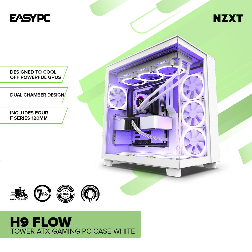 NZXT H9 Flow Tempered Glass ATX Mid-Tower Computer Case - Black