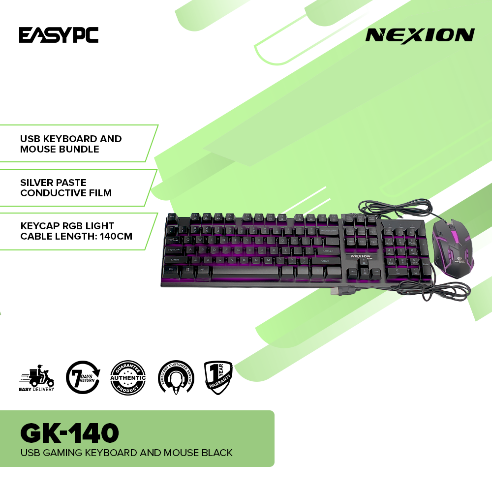 Nexion GK140 USB Gaming Keyboard and Mouse Black EasyPC
