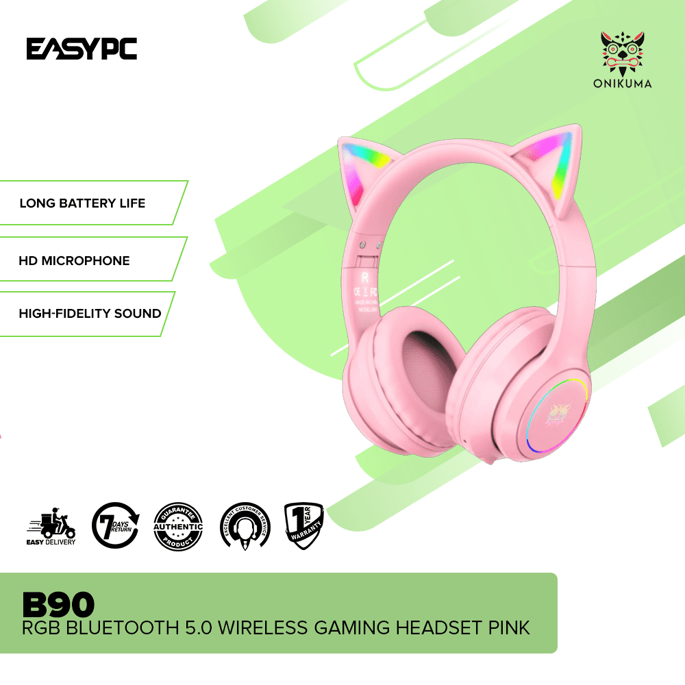 ONIKUMA B90 RGB Bluetooth 5.0 Wireless Gaming Headset Pink EasyPC