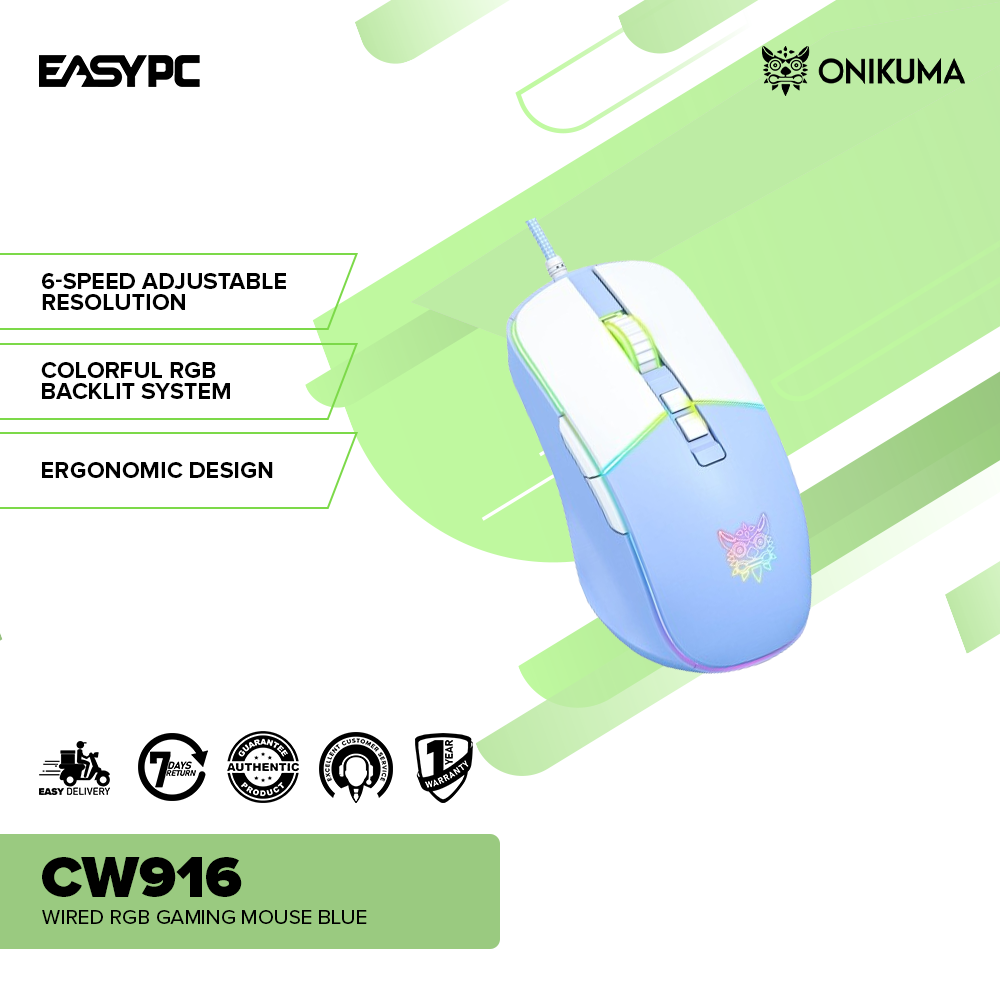 Onikuma CW916 Wired RGB Gaming Mouse Blue