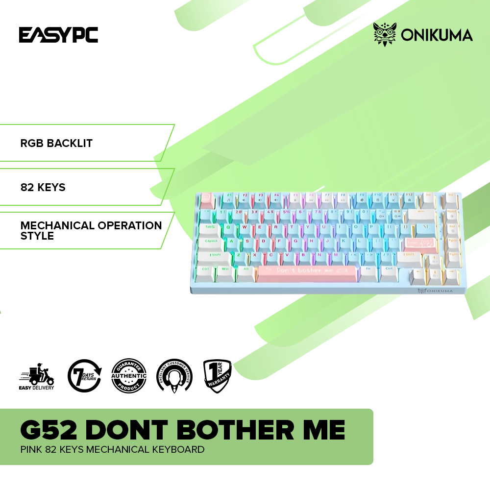 Onikuma G52 DONT BOTHER ME Pink 82 Keys Mechanical Keyboard