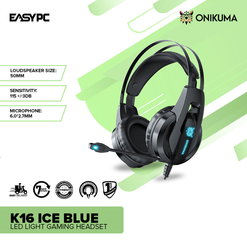 Onikuma K16 Ice Blue LED Light Gaming Headset EasyPC