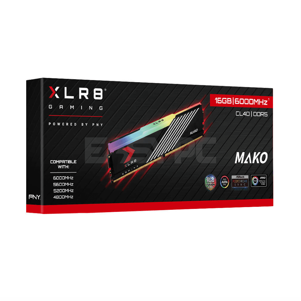PNY MAKO 16gb MD16GSD5600040MXRGB 1x16 6000MT/s Ddr5 CL40 Memory RGB Black-c