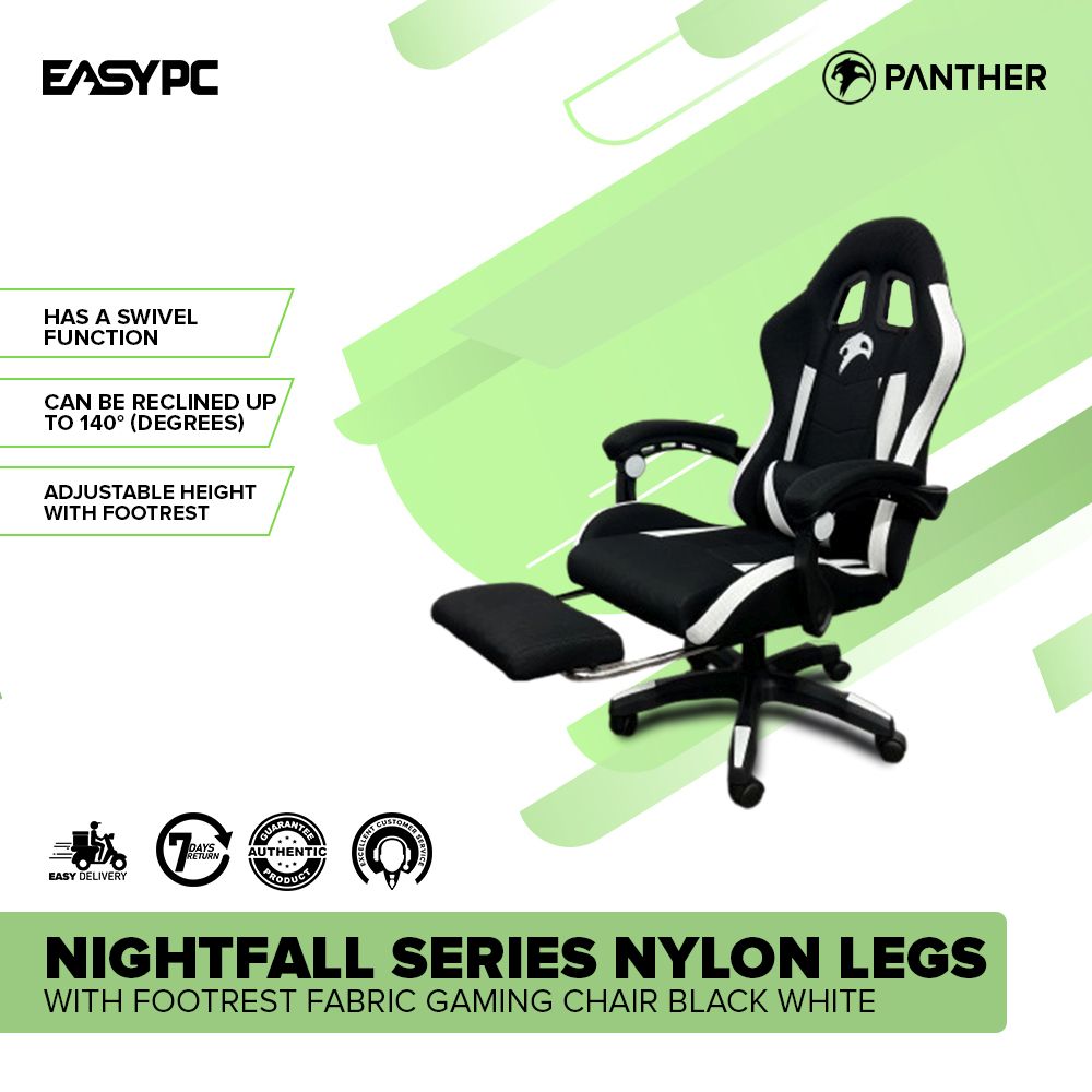 Panther Nightfall Series Nylon Legs with Footrest Fabric Gaming Chair Black  White