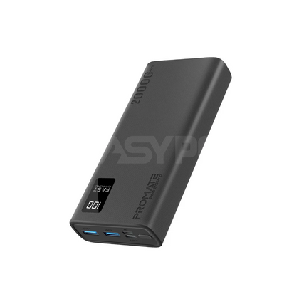 Promate Bolt-20Pro 20000mAh Compact Smart Charging Power Bank with Dual USB-A & USB-C Output Black-a
