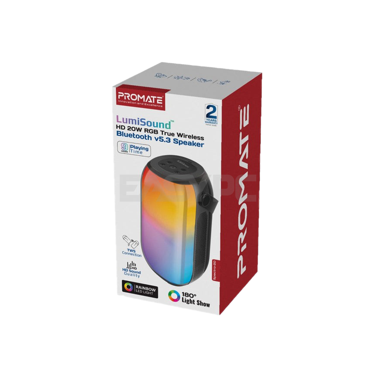 Promate Spectro-20 LumiSound HD 20W RGB True Wireless Bluetooth Speaker-d