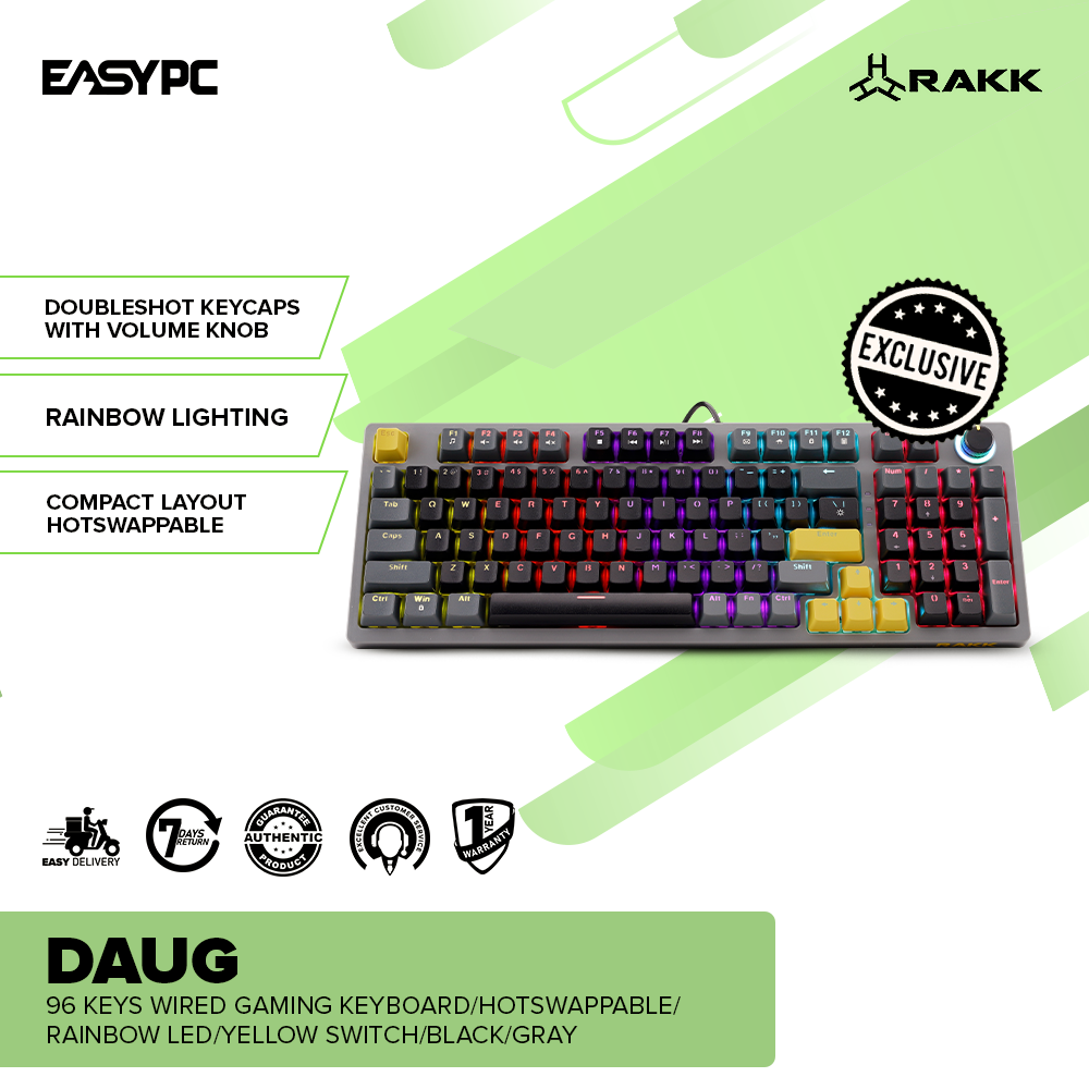 Daug Key RAKK DAUG 96 Keys Wired Gaming Keyboard|Hotswappable|Rainbow LED|Yello ...