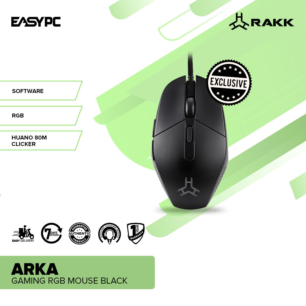 RAKK ARKA Braided Cable Lightweight RGB Gaming Mouse Black