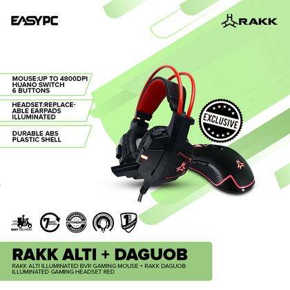 RAKK Alti Illuminated BVR Gaming Mouse + RAKK Daguob Illuminated Gaming Headset Red