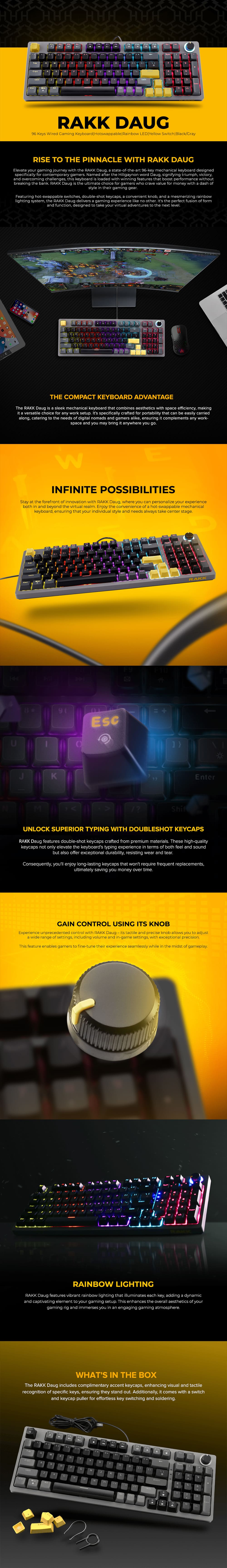 Daug Key RAKK DAUG 96 Keys Wired Keyboard|Hotswappable|Rainbow – EasyPC