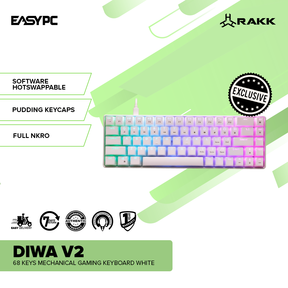 RAKK DIWA V2 68 Keys Mechanical Gaming Keyboard White-a
