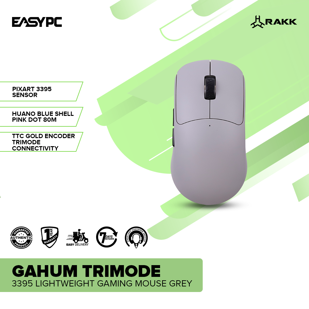 RAKK GAHUM Trimode 3395 Lightweight Gaming Mouse Grey-a