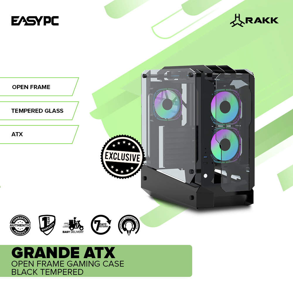 RAKK Grande ATX Open Frame Gaming Case Black Tempered