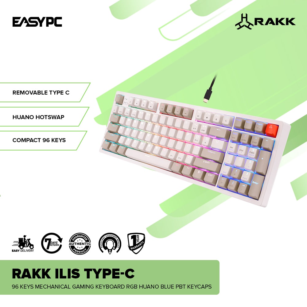 RAKK ILIS Type-C 96 Keys Mechanical Gaming Keyboard RGB Huano Blue PBT ...