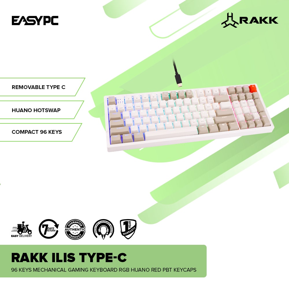 RAKK ILIS Type-C 96 Keys Mechanical Gaming Keyboard RGB Huano Red PBT Keycaps-a