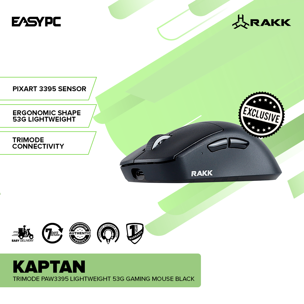 RAKK KAPTAN Trimode PAW3395 Lightweight 53g Gaming Mouse Black-a