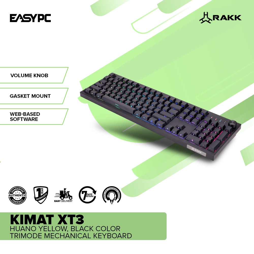 RAKK KIMAT XT3 Huano Yellow, Black Color Trimode Mechanical Keyboard-b