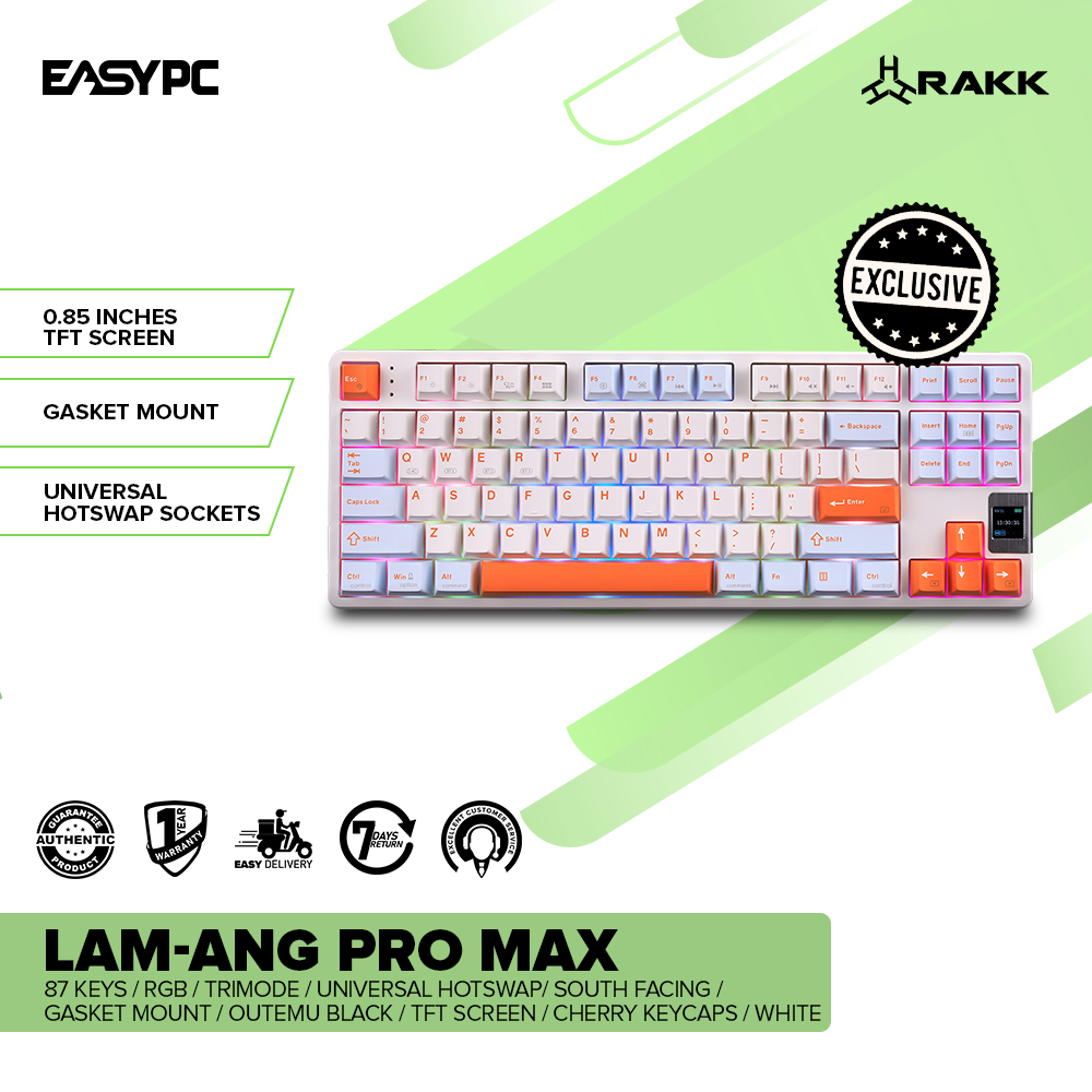 RAKK LAM-ANG PRO MAX 87 Keys / RGB / Trimode / Universal Hotswap /  Cherry Keycaps / White-a