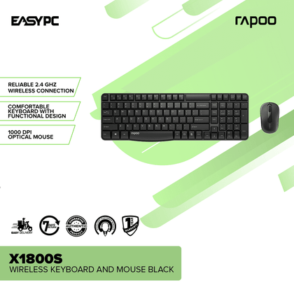 Rapoo X1800S Wireless Keyboard and Mouse Black