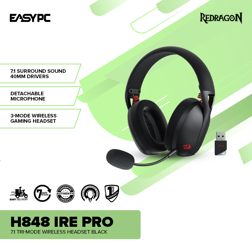Redragon H848 IRE PRO 7.1 Tri-mode Wireless Headset Black-a