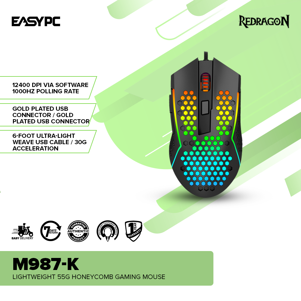 M987 Hardware Redragon M987-K Lightweight 55g Honeycomb Gaming Mouse – EasyPC