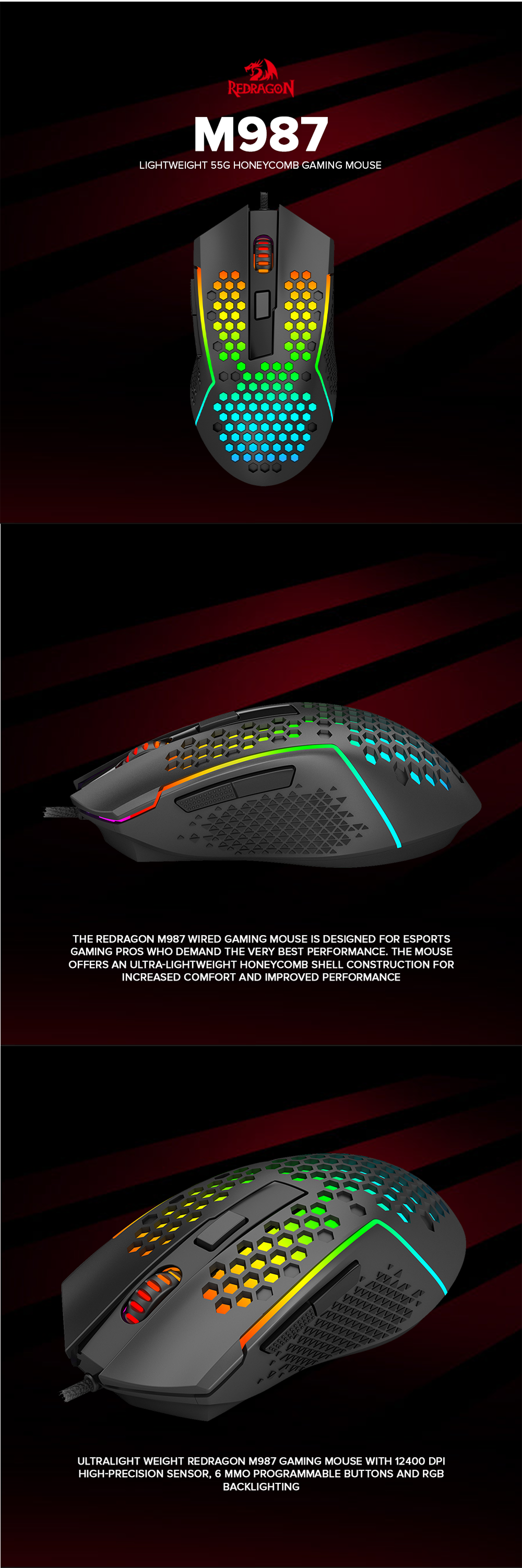 M987 Hardware Redragon M987-K Lightweight 55g Honeycomb Gaming Mouse – EasyPC