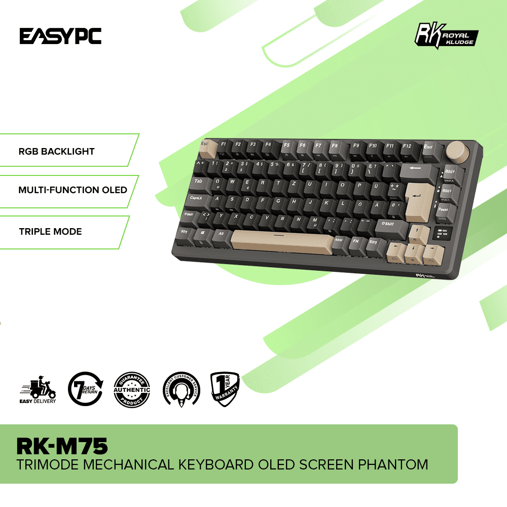 Royal Kludge RK-M75 Trimode Mechanical Keyboard Oled Screen Phantom