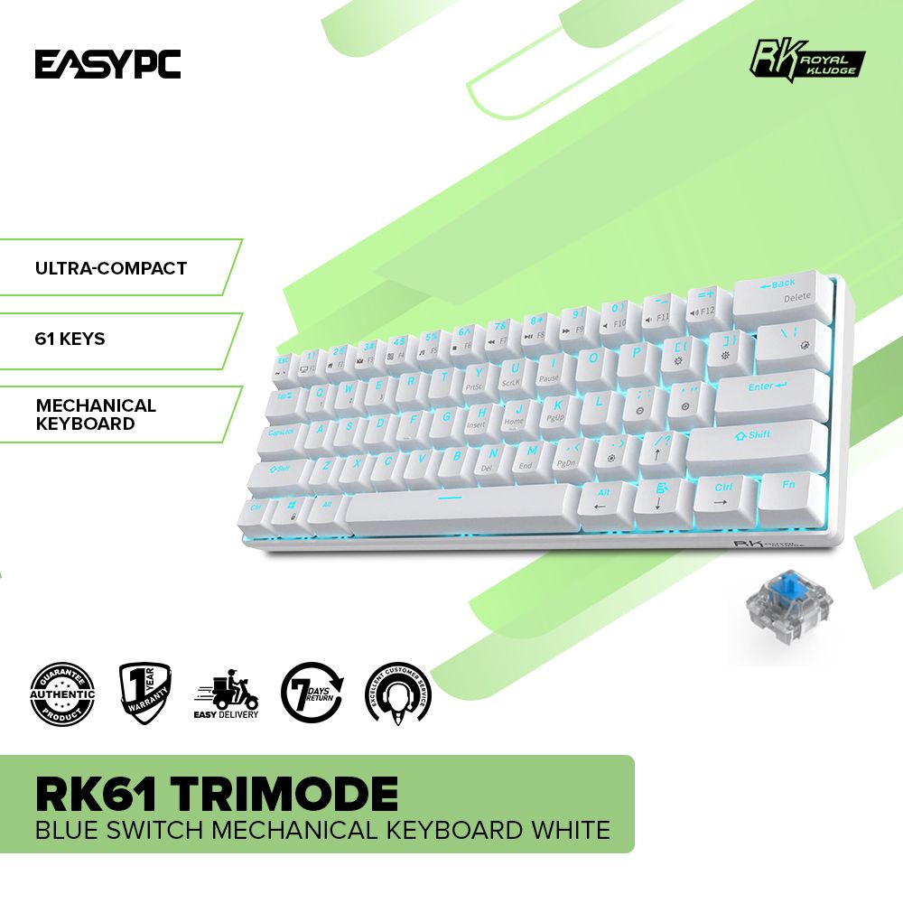 Royal Kludge RK61 Trimode Blue switch Mechanical Keyboard White