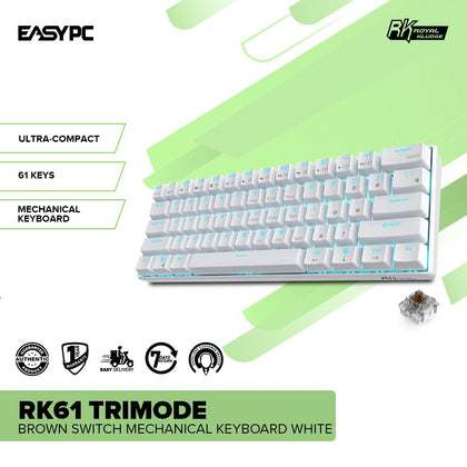 Royal Kludge RK61 Trimode Brown switch Mechanical Keyboard White