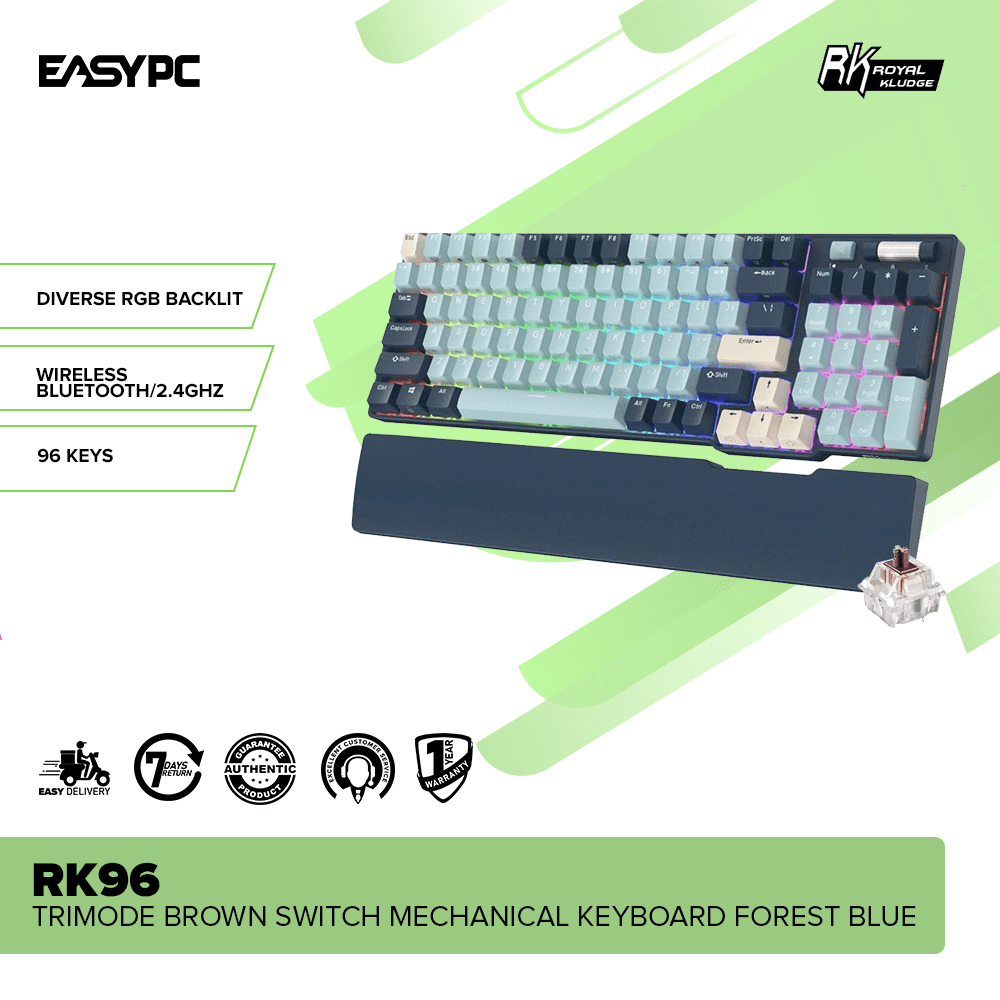 Royal Kludge RK96 Trimode Brown switch Mechanical Keyboard Forest Blue-a