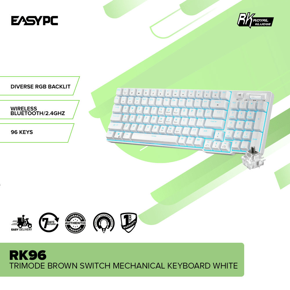 Royal Kludge RK96 Trimode Brown switch Mechanical Keyboard White