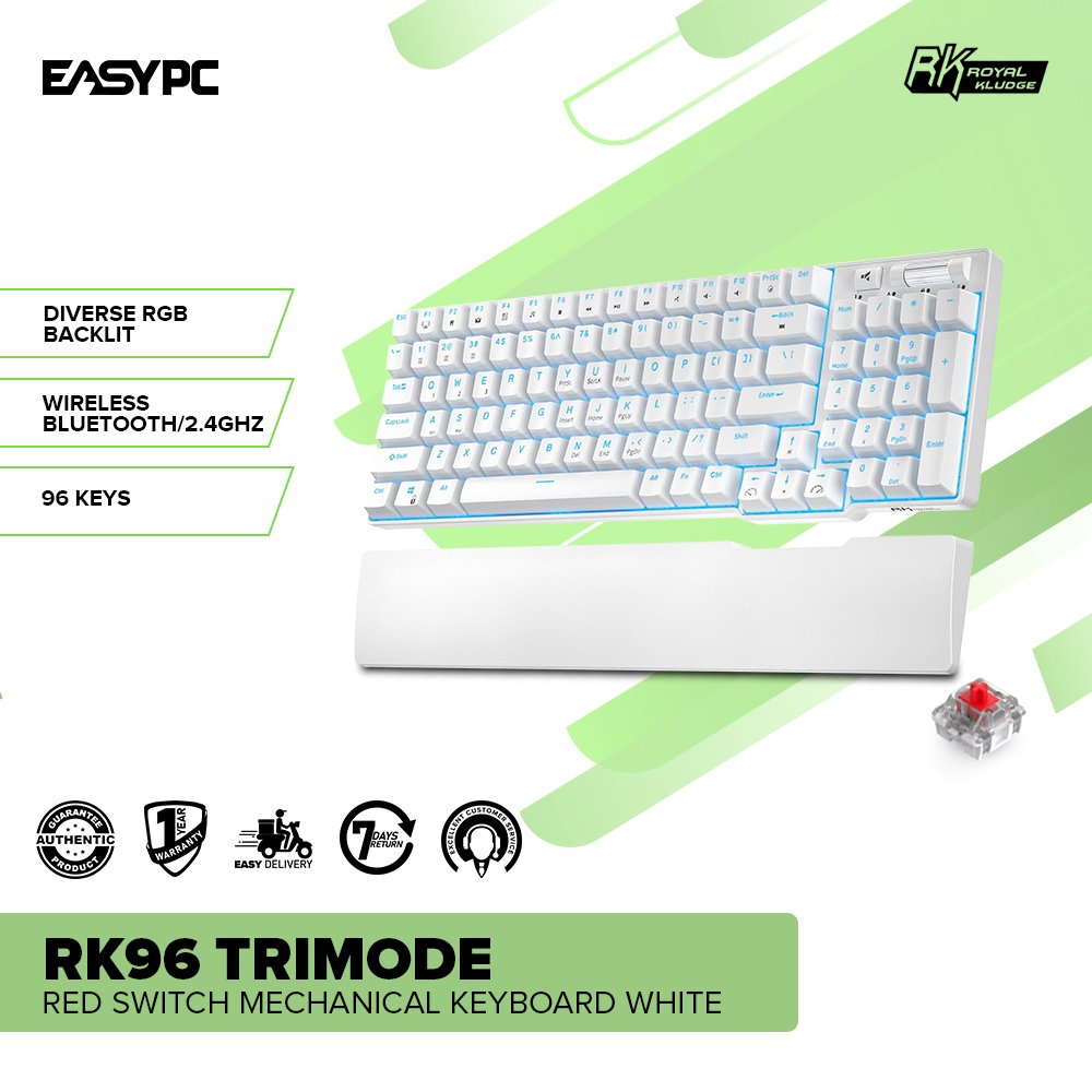 Royal Kludge RK96 Trimode Red switch Mechanical Keyboard White