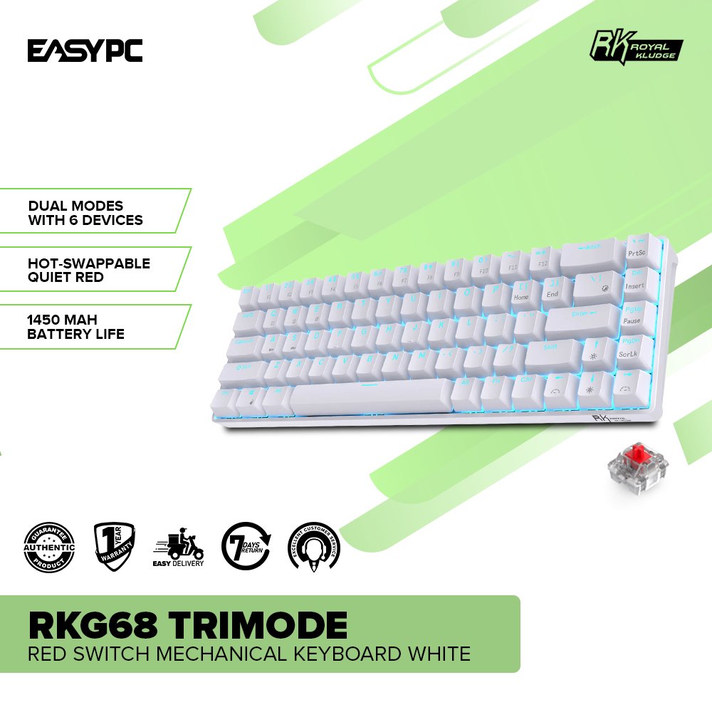 Royal Kludge RKG68 Trimode Red switch Mechanical Keyboard White