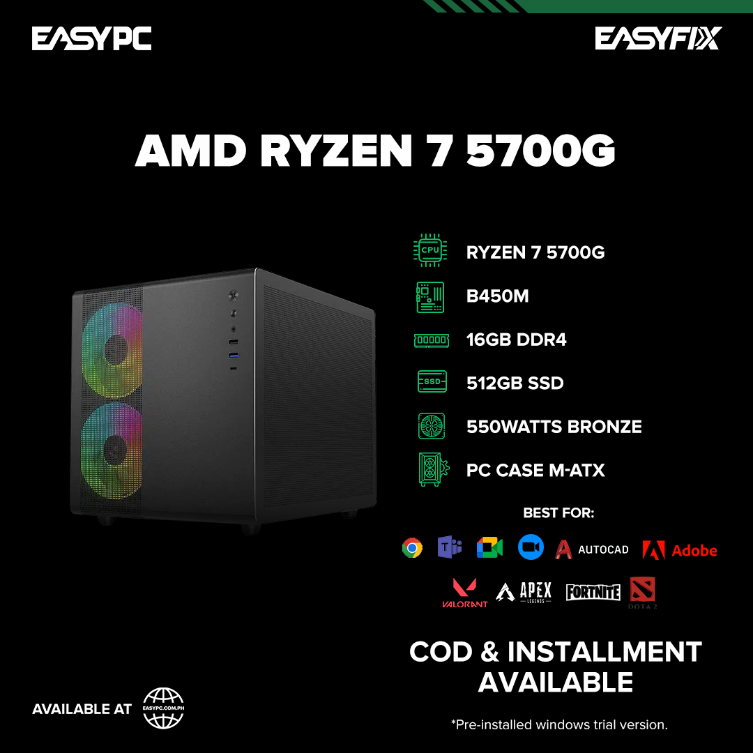 Ryzen 7 5700G / B450M / 16GB DDR4 / 512GB SSD / 550W Power Supply / PC Case M-ATX
