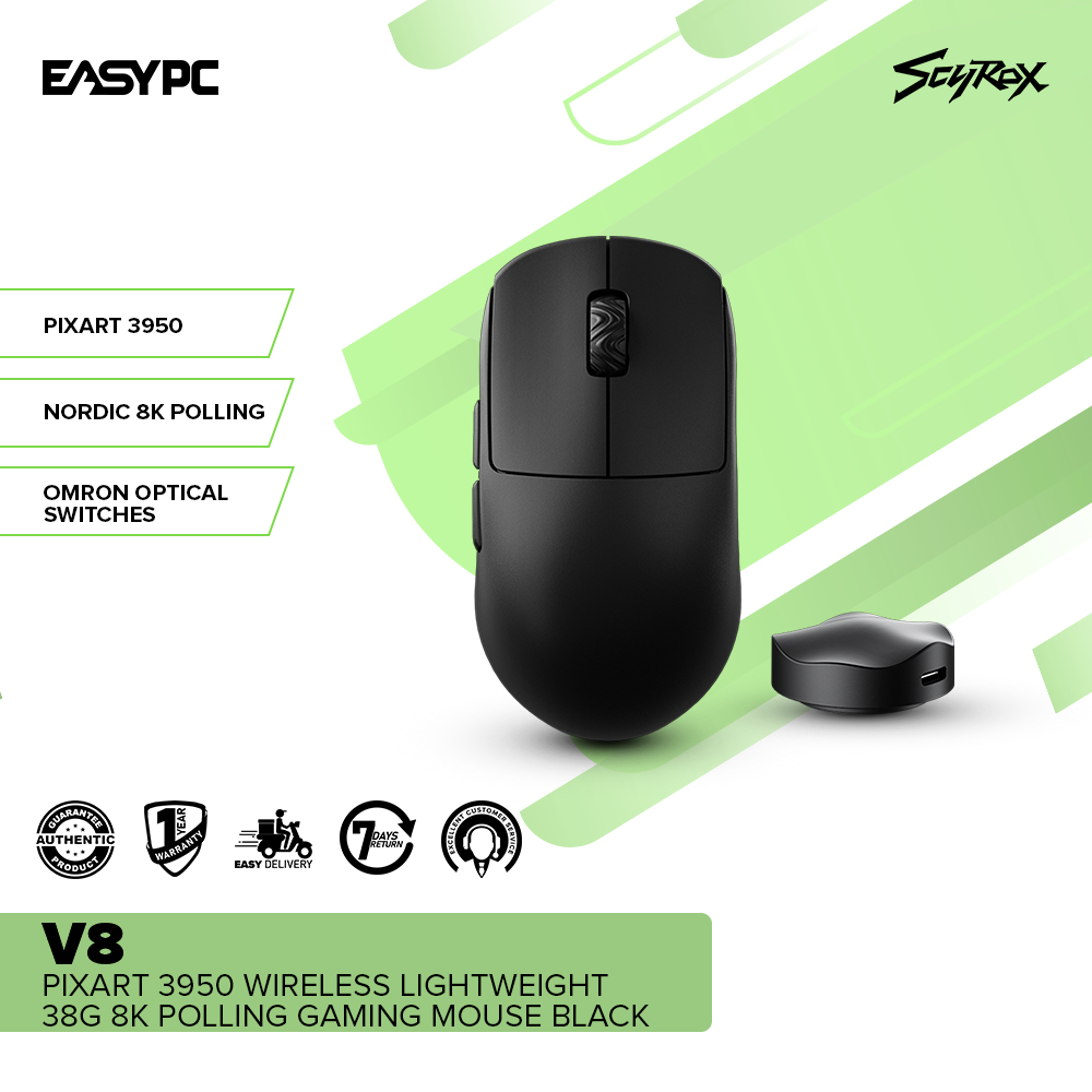 SCYROX V8 PIXART 3950 Wireless Lightweight 38g 8K Polling Gaming Mouse Black