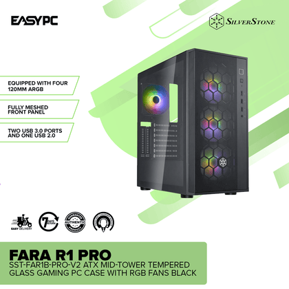 Silverstone Fara R1 Pro SST-FAR1B-PRO-V2 ATX Mid-Tower TG Gaming PC Case With RGB Fans Black