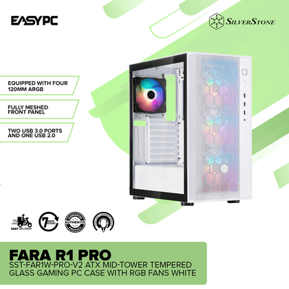 Silverstone Fara R1 Pro SST-FAR1W-PRO-V2 ATX Mid-Tower TG Gaming PC Case With RGB Fans White