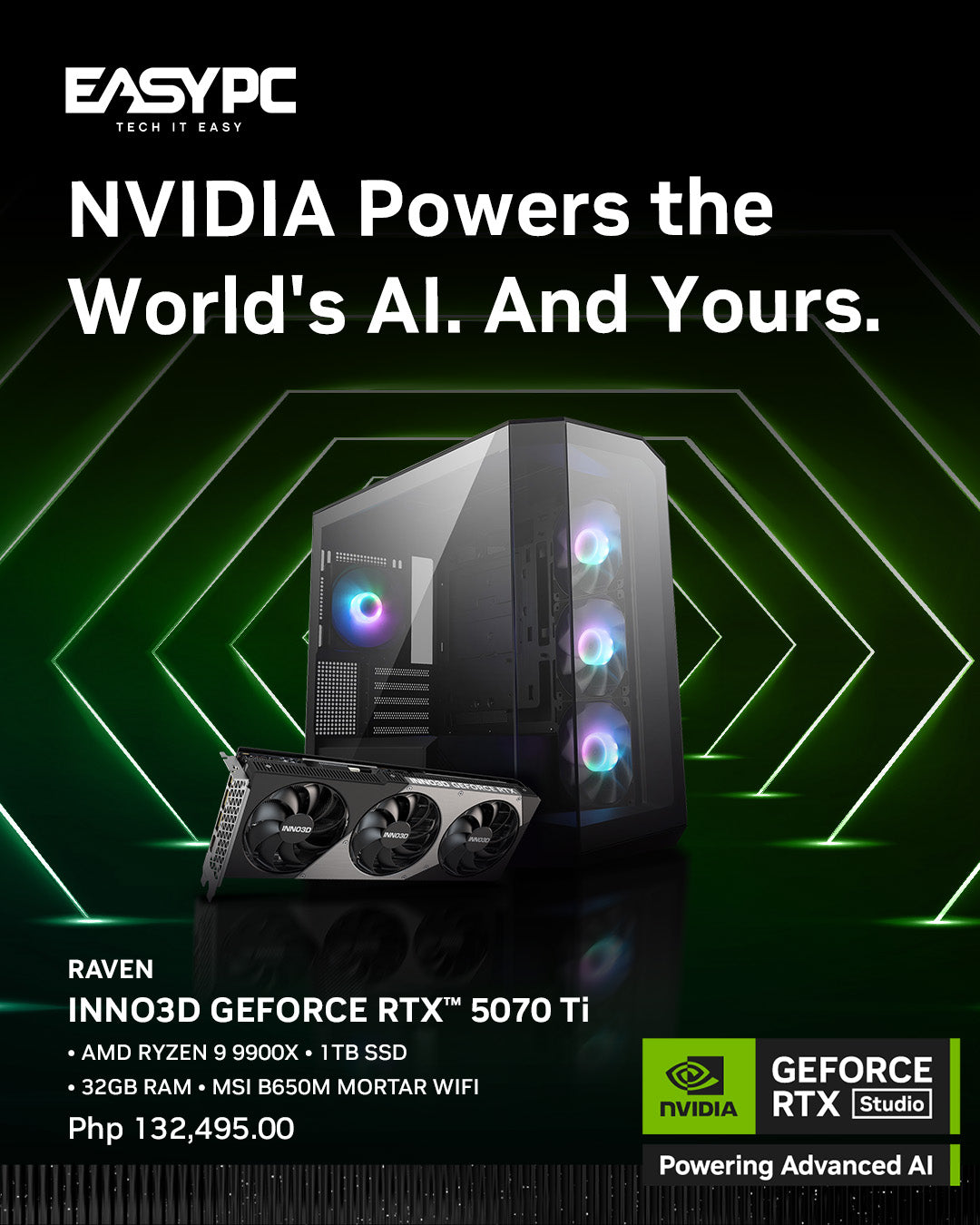 NVIDIA Studio Desktop RTX 5070 Ti AMD Ryzen 9900X Professional