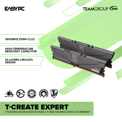 TEAMGROUP T-Create Expert TTCED416G3600HC18JDC01 16GB 2 x 8GB 3600MHz DDR4 CL18 Memory